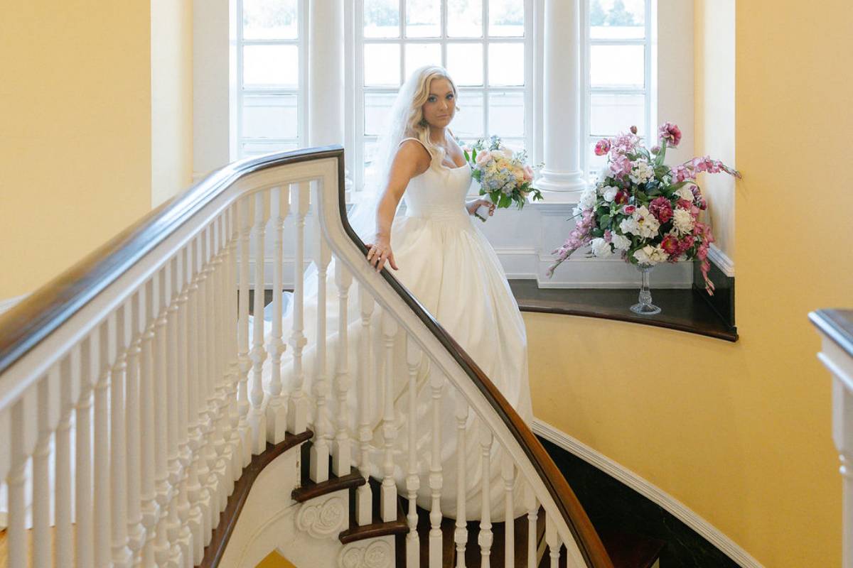 Grand foyer and formal salon inside the historic manor house